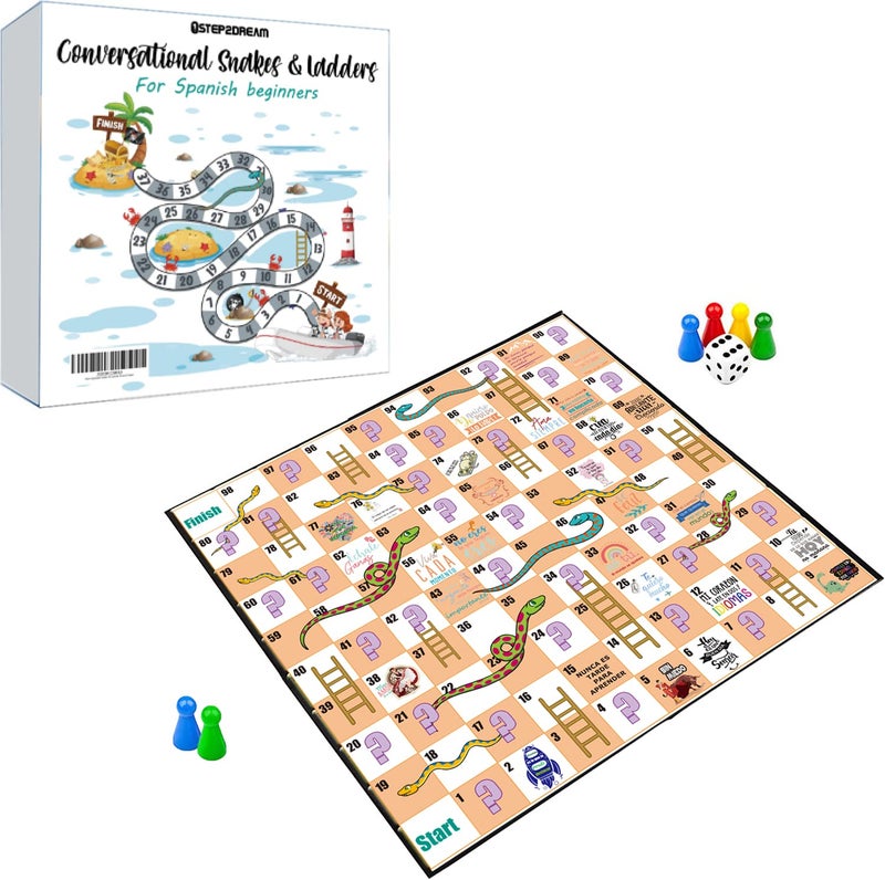 1step2dream Spanish Conversational Snakes&Ladders Board Game | Spanish Learning Game for Kids | Family Board Game - Image 1